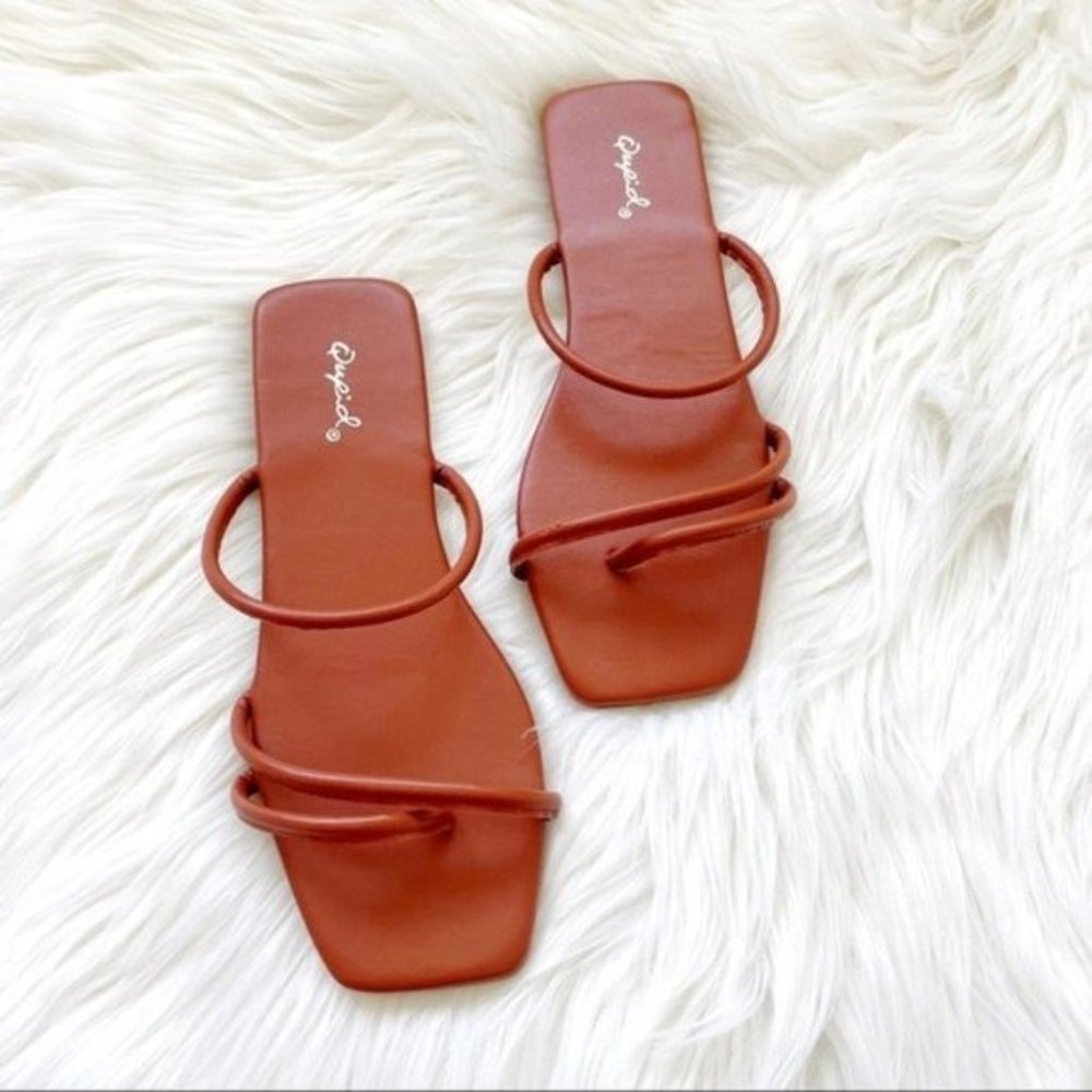 Brick strappy square toe sandals flat slides - Picture 6 of 9